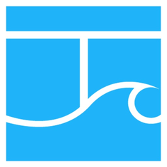 Old app icon: a blue rounded square with the same white court and wave mark